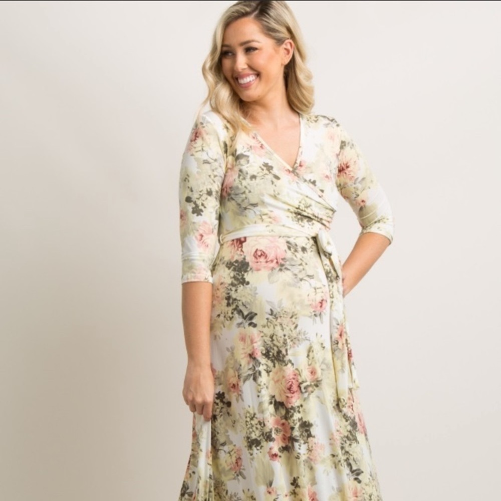 Pink Blush Floral Maternity Wrap Maxi Dress
